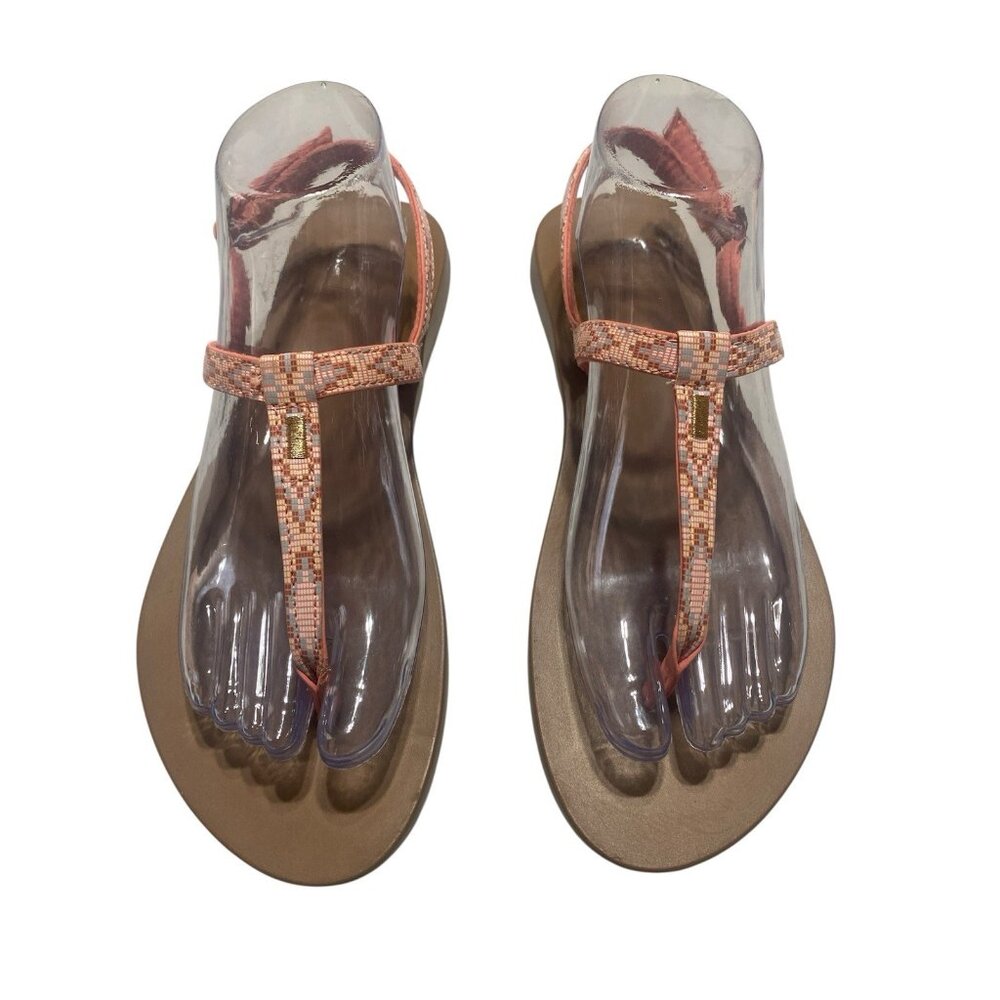 Reef Sandals Women Size 9 Orange Flip Flops Thong Buckle Southwest Aztec Print